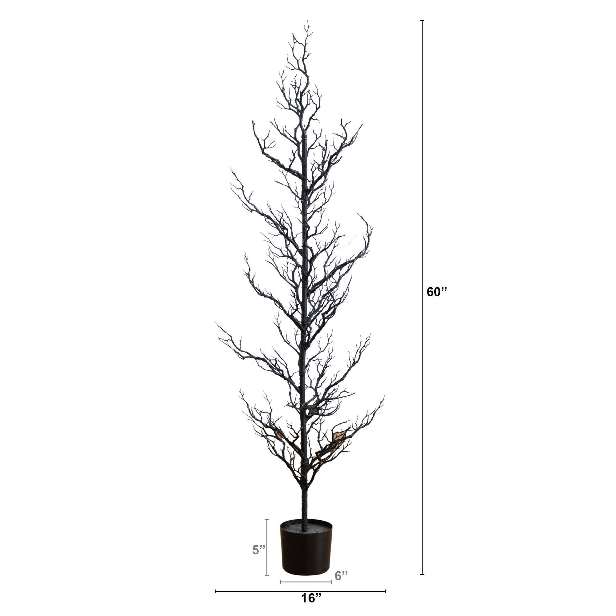 5ft. Pre-Lit Artificial Halloween Black Spooky Twig Tree with 200 Orange & Purple Copper Wire String LED Lights